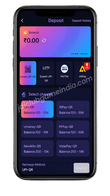 Jai Club deposit and recharge history screen