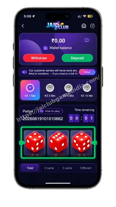 K3 Lottery Dice Prediction Game on Jai Club